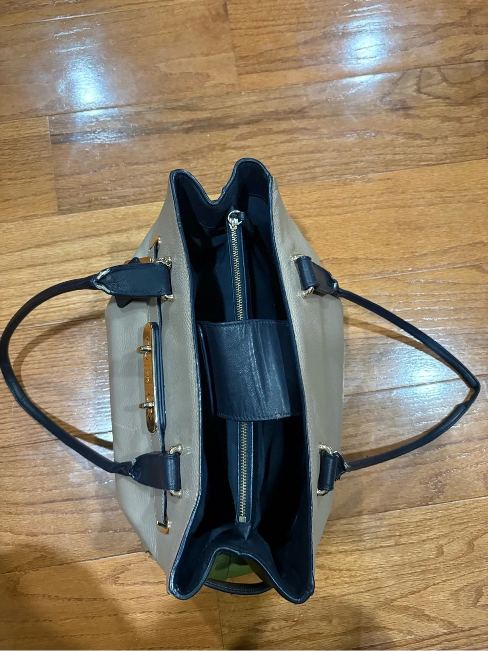 COACH leather colorblock handbag in olive/taupe/black